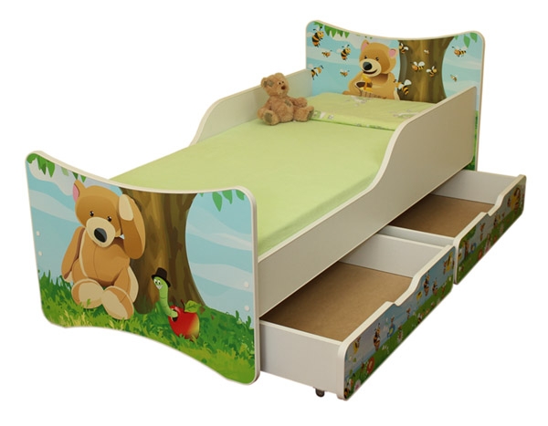 NELLYS Dětská postel se zábranou a šuplík/y Medvídek - 200x80 cm