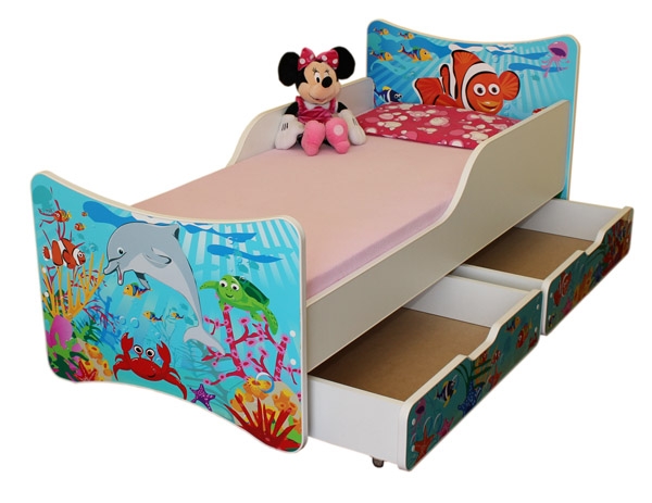 NELLYS Dětská postel se zábranou a šuplík/y Oceán - 200x80 cm