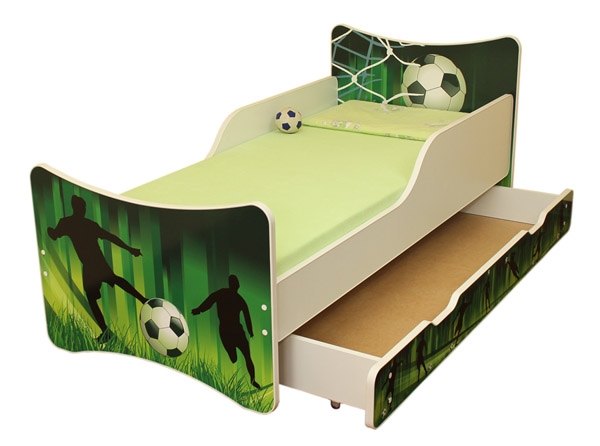 NELLYS Dětská postel se zábranou a šuplík/y Fotbal  - 160x90 cm