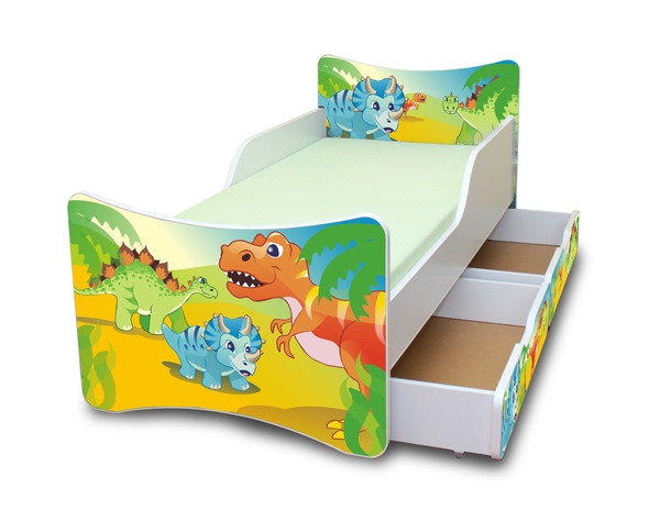 NELLYS Dětská postel se zábranou a šuplík/y Dino- 180x80 cm