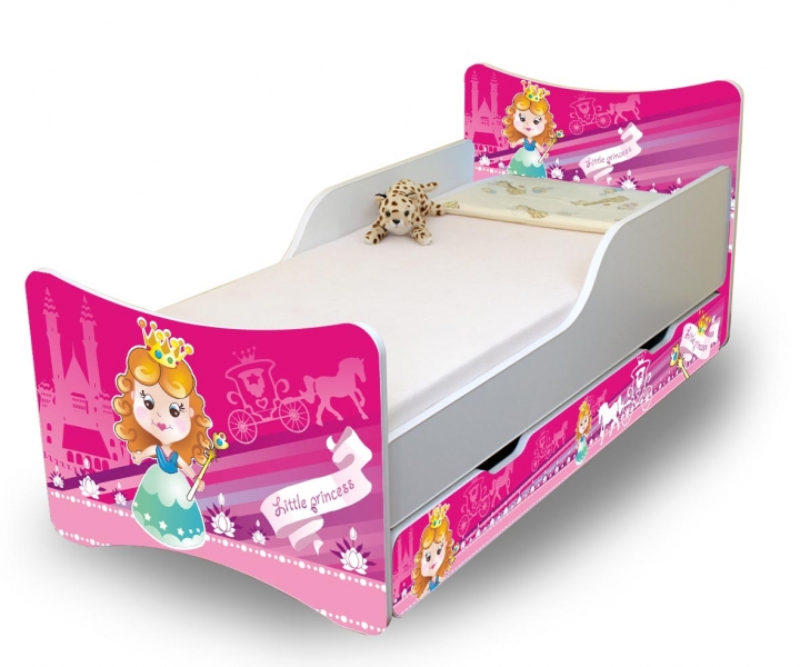 NELLYS Dětská postel se zábranou a šuplík/y Malá princezna - 180x90 cm