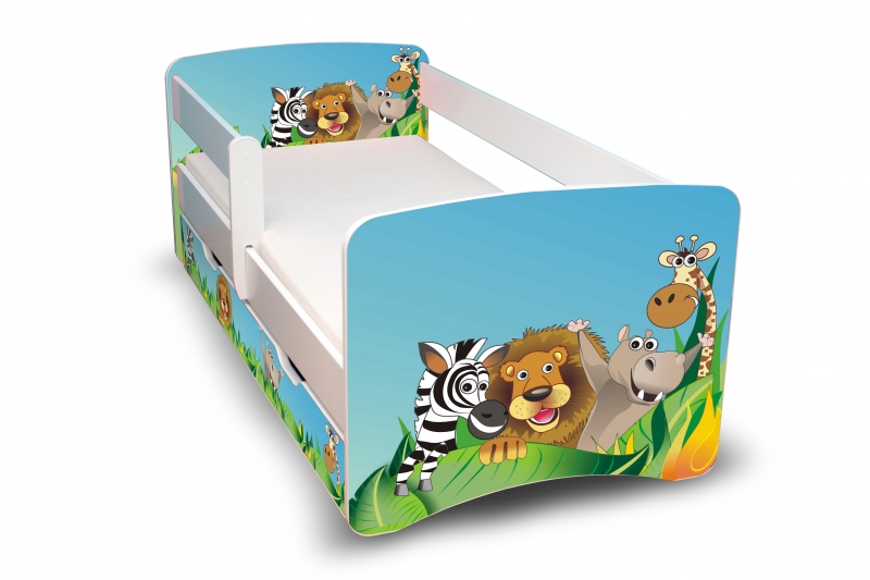 NELLYS Dětská postel s bariérkou a šuplíkem Filip - Zoo II.  - 180x80 cm